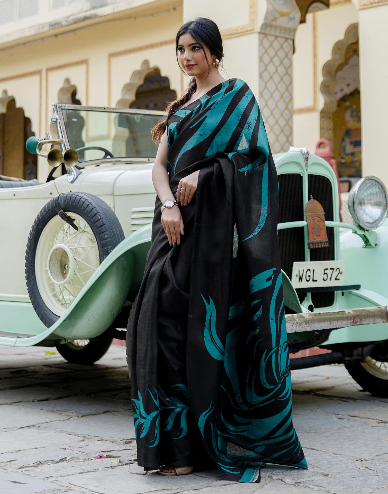 Black Khadi Printed Saree