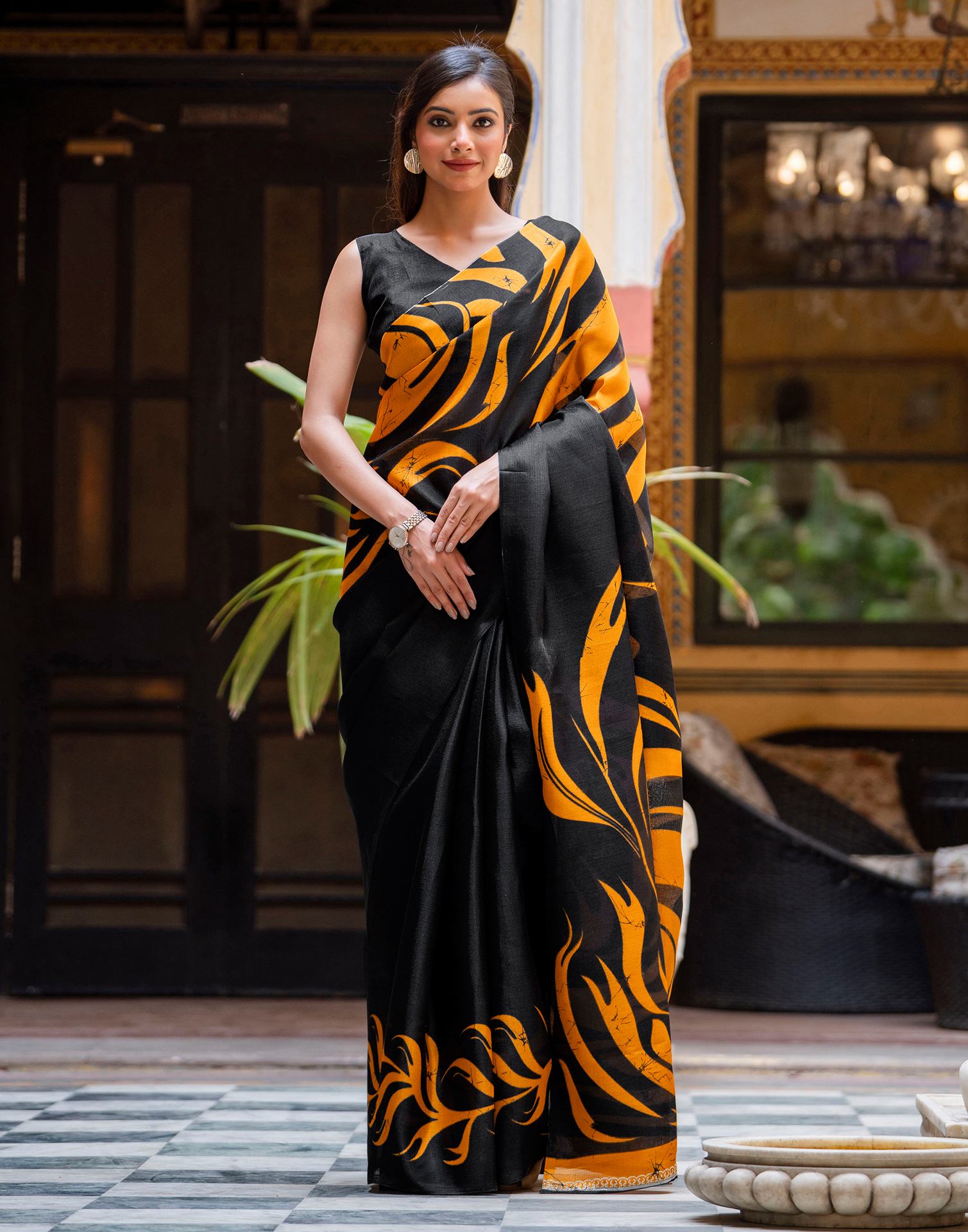 Black Khadi Printed Saree