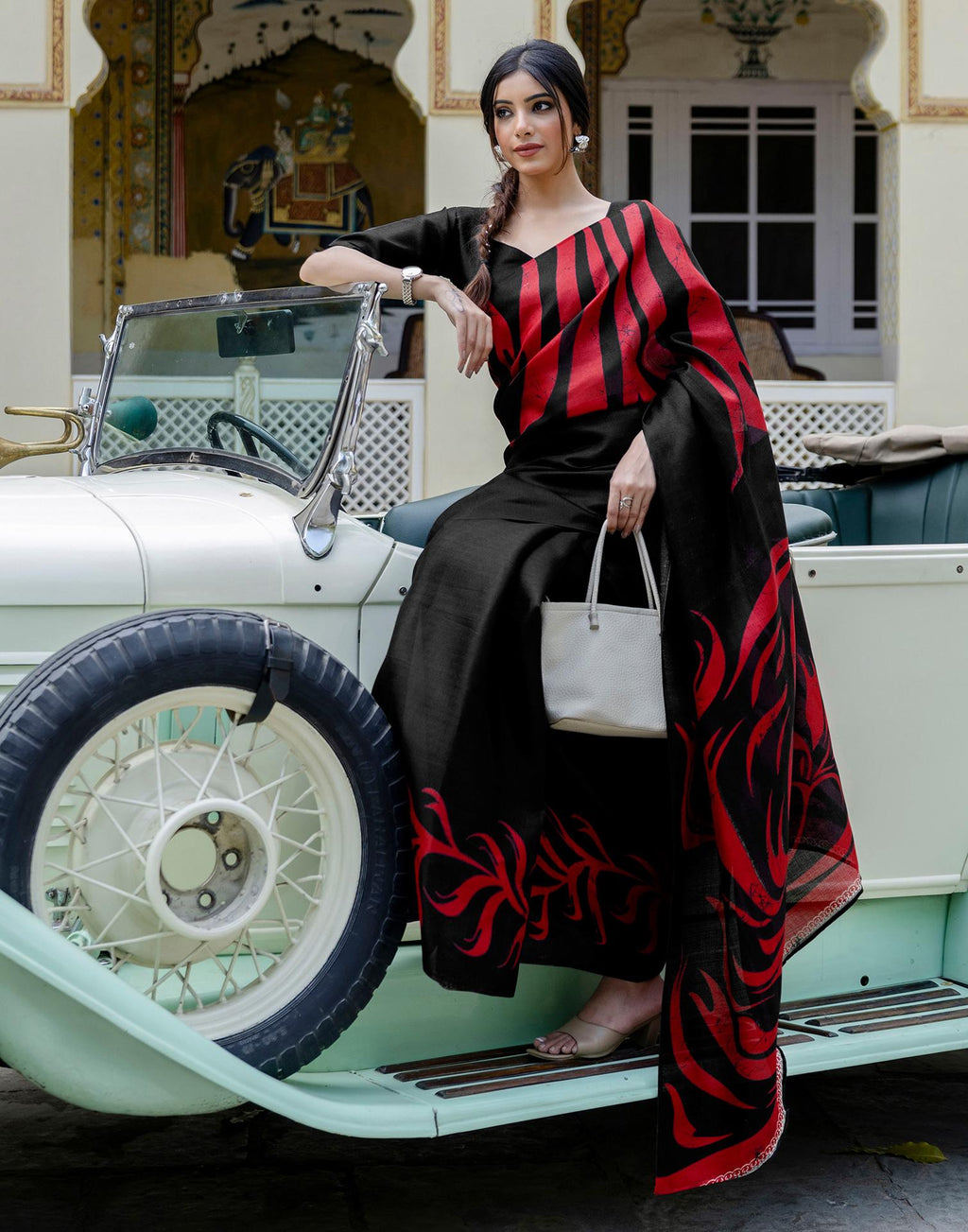 Black Khadi Printed Saree