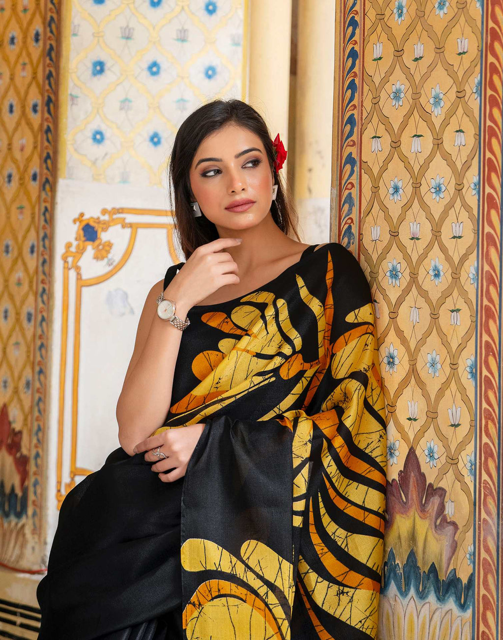 Black Khadi Printed Saree