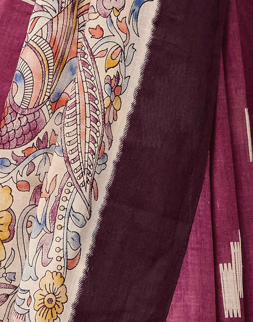 Dark Mauve Cotton Printed Kalamkari Saree