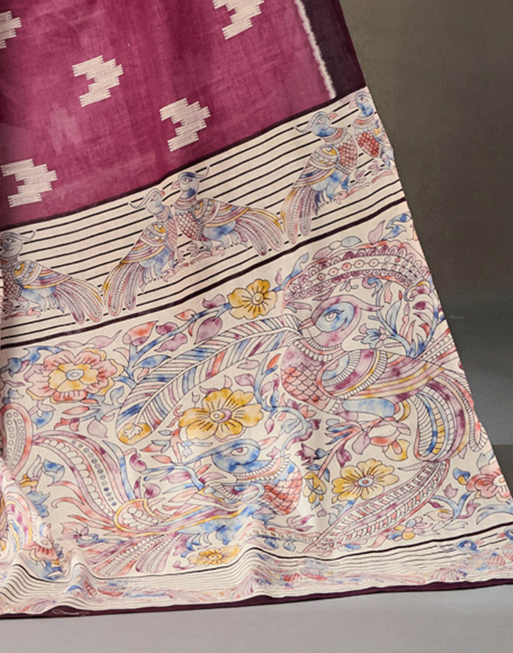 Dark Mauve Cotton Printed Kalamkari Saree