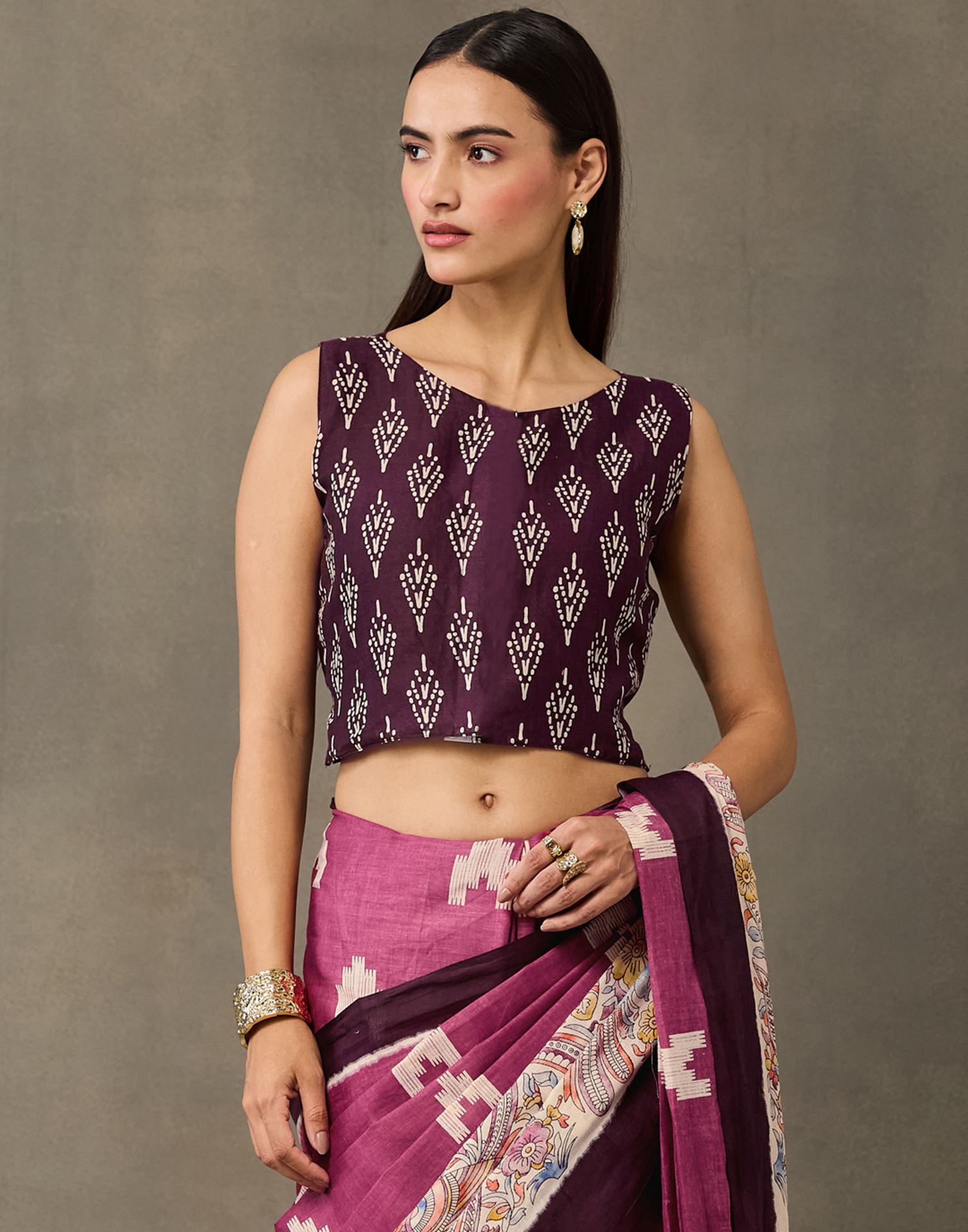 Dark Mauve Cotton Printed Kalamkari Saree