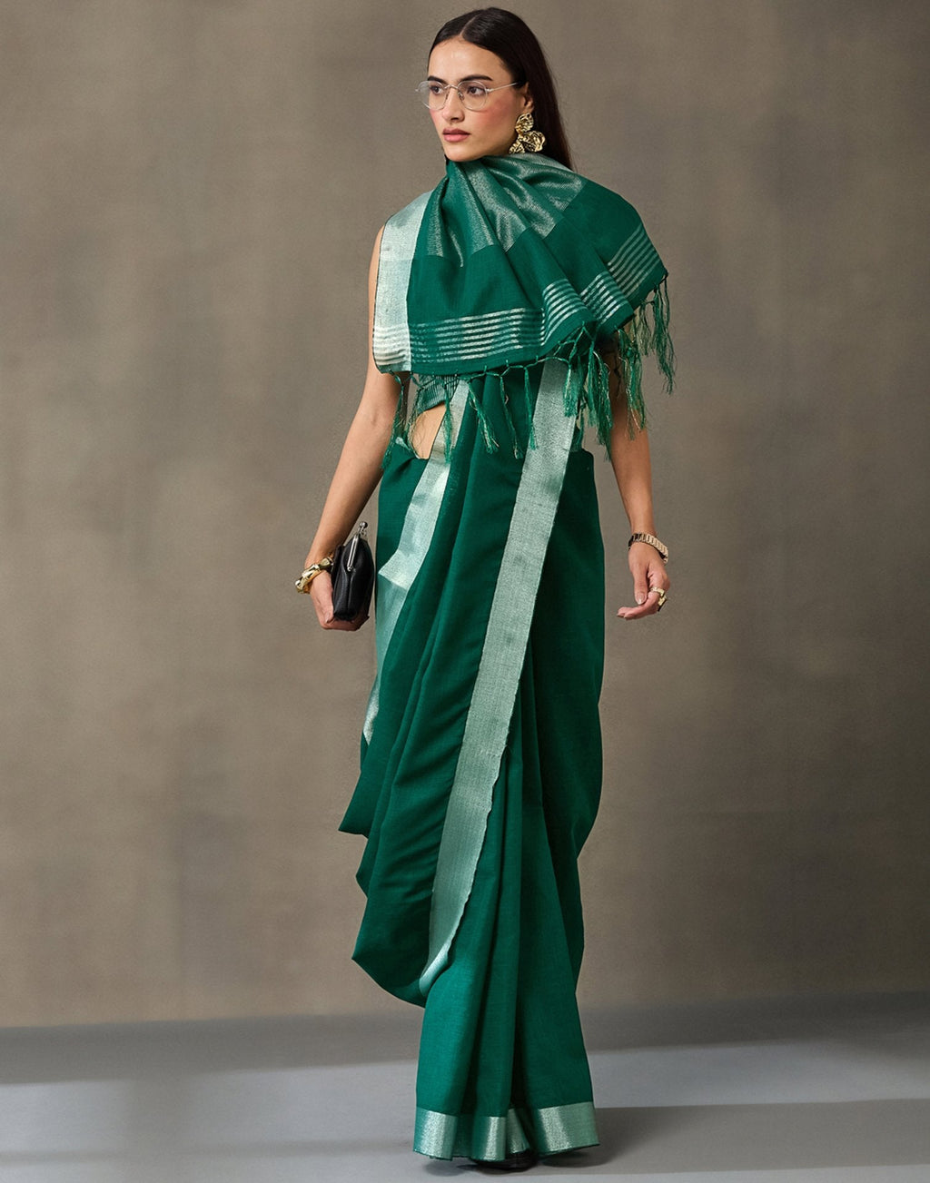 Green Cotton Woven Saree