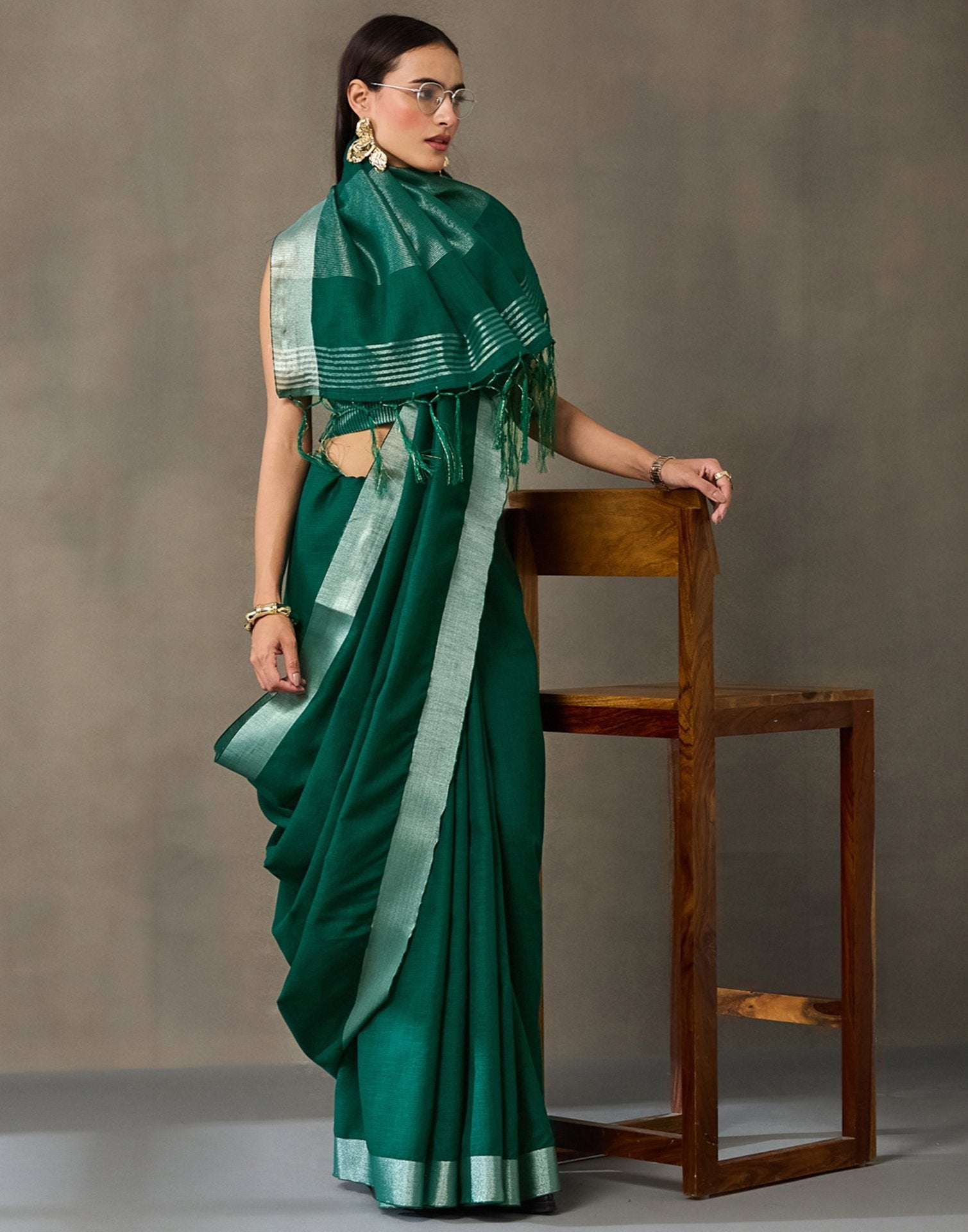 Green Cotton Woven Saree