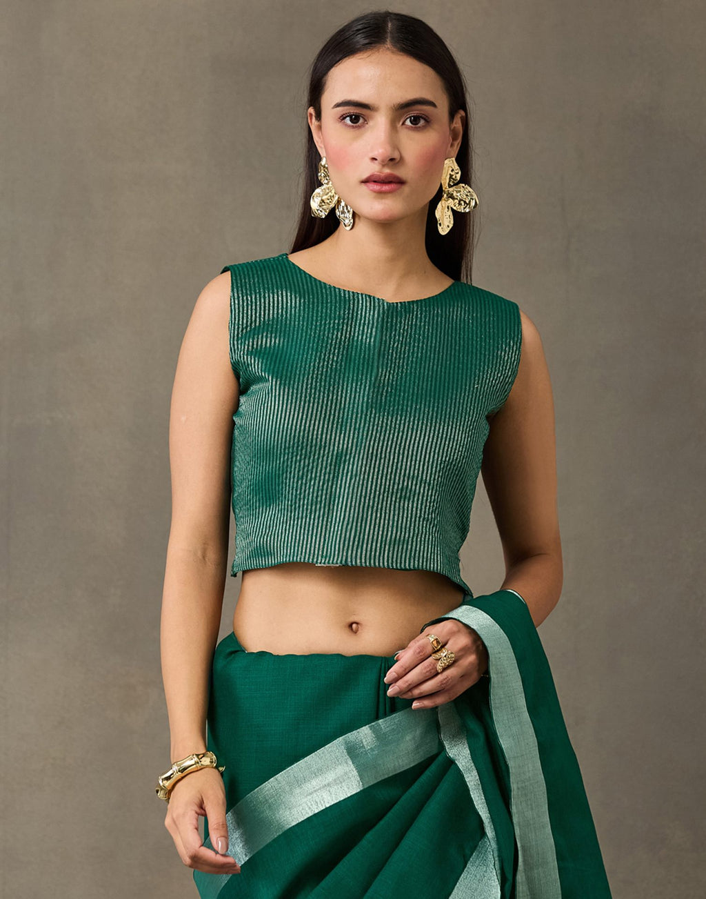 Green Cotton Woven Saree
