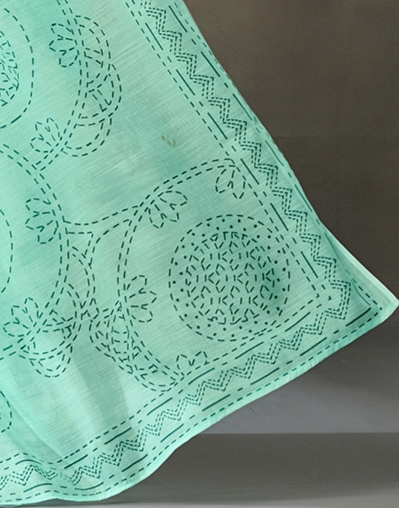 Light Mint Green Linen Printed Saree