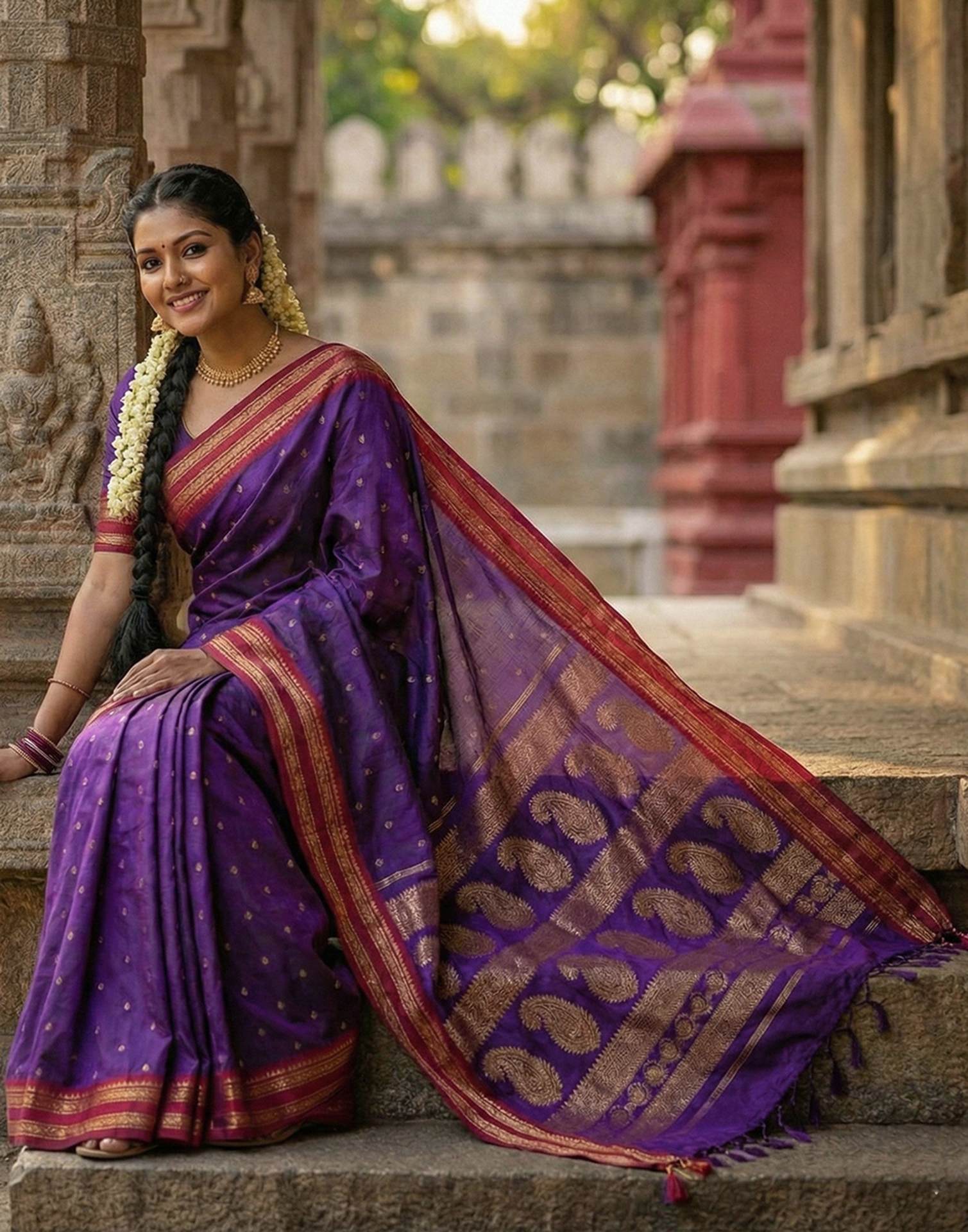 Purple Silk Woven Kanjivaram Saree