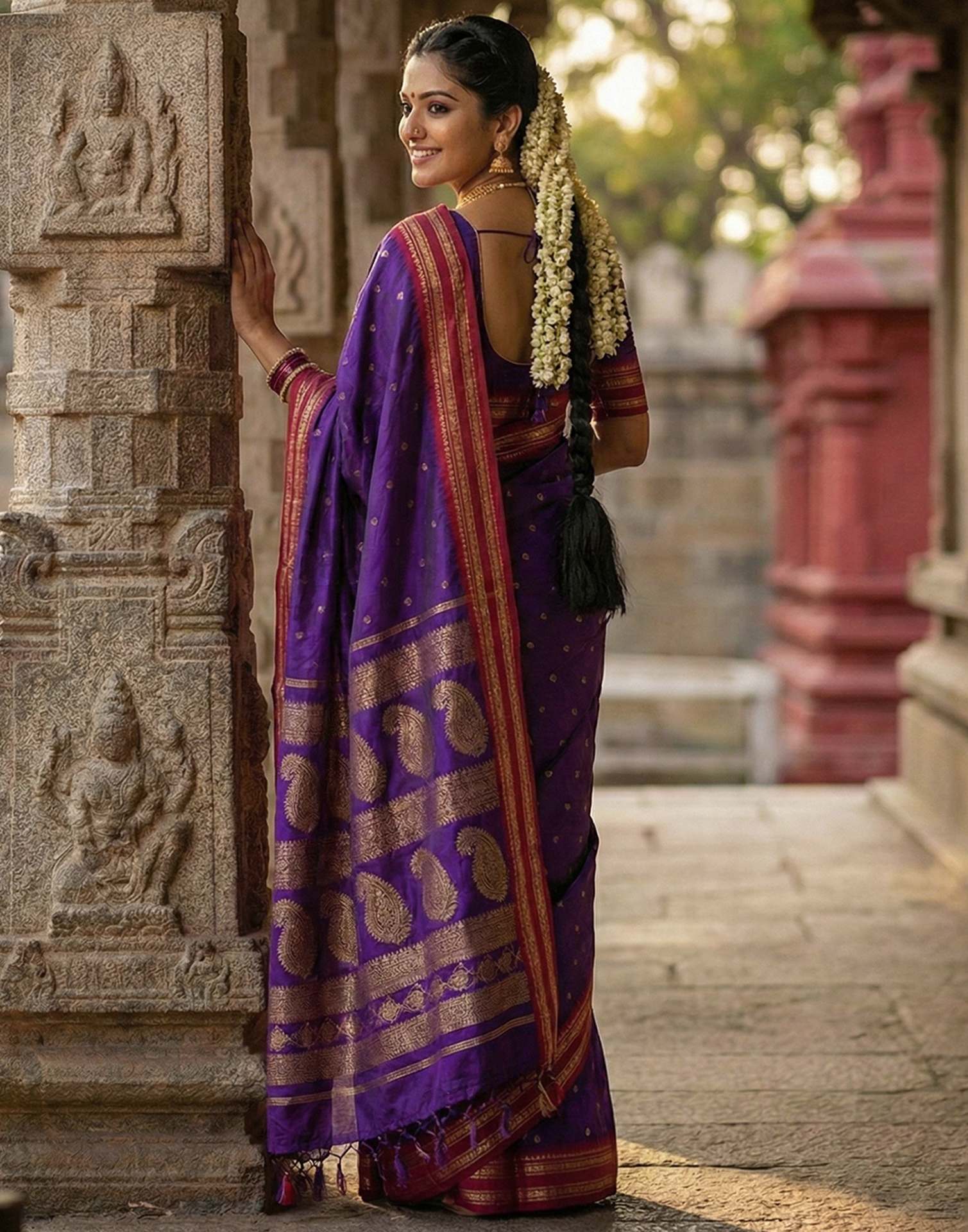 Purple Silk Woven Kanjivaram Saree