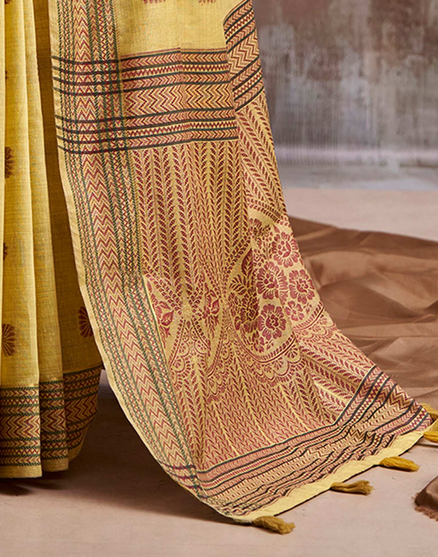 Yellow Cotton Woven Saree