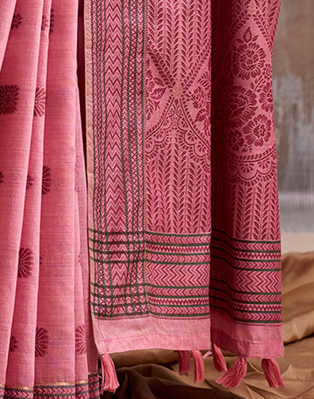 Rose Pink Cotton Woven Saree