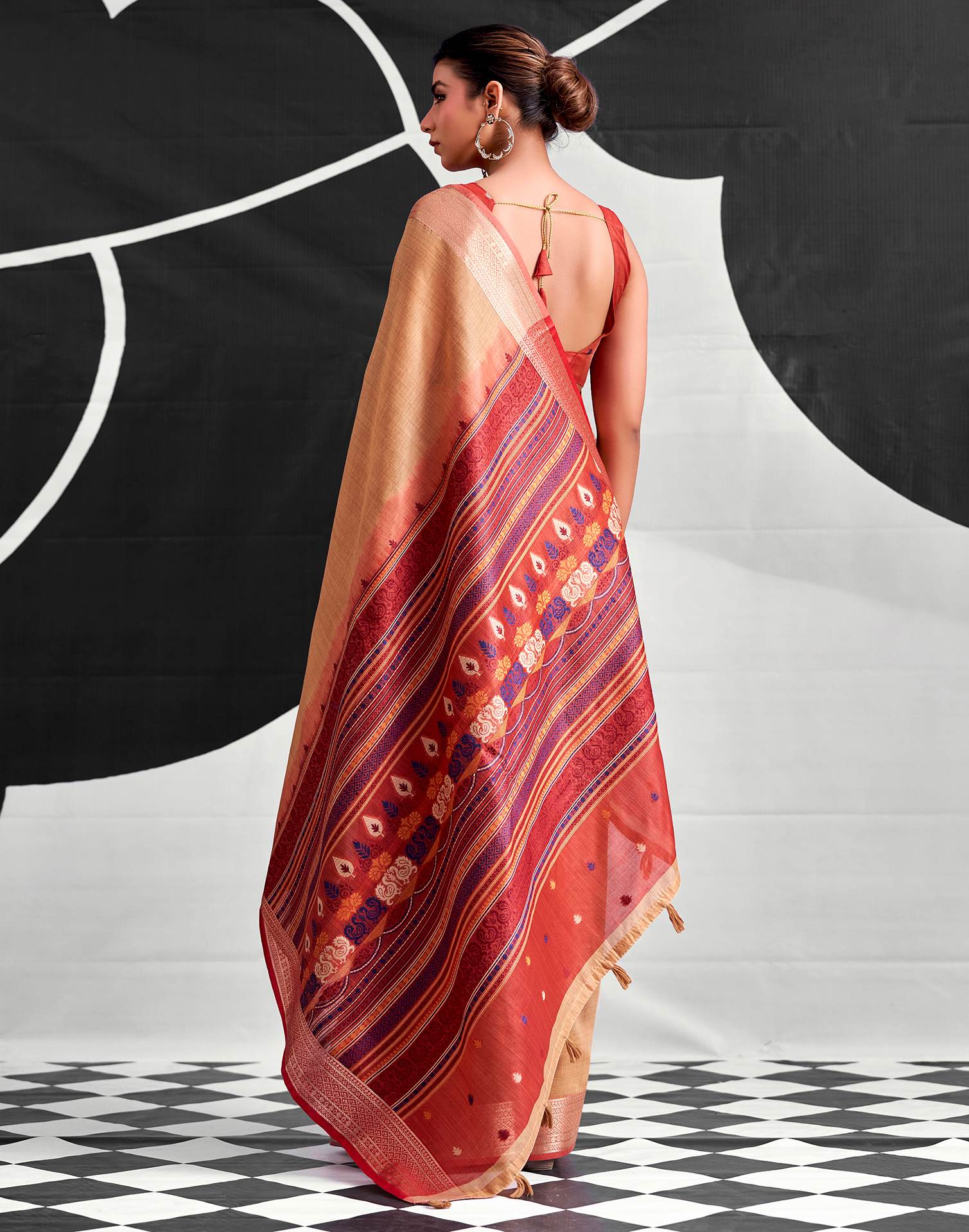 Peach Cotton Silk Woven Saree