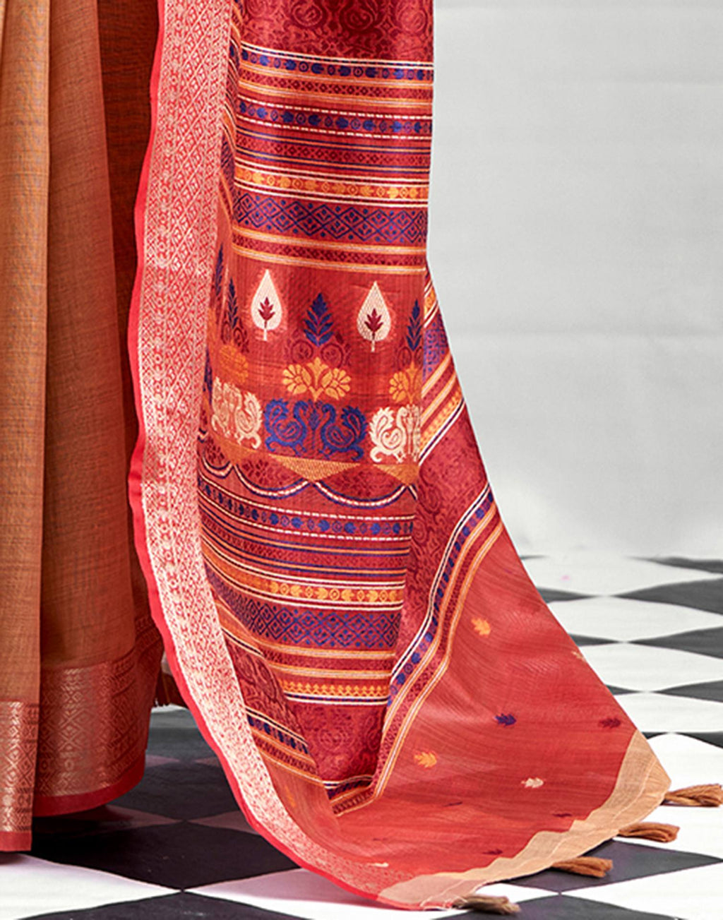 Peach Cotton Silk Woven Saree