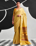 Light Mustard Yellow Cotton Silk Woven Saree