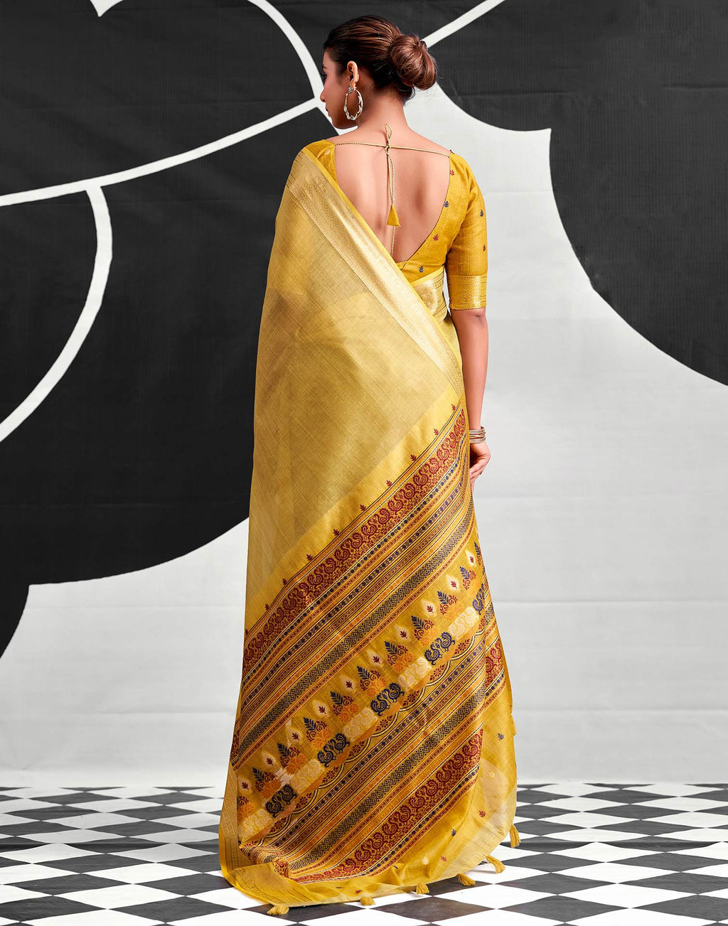 Light Mustard Yellow Cotton Silk Woven Saree