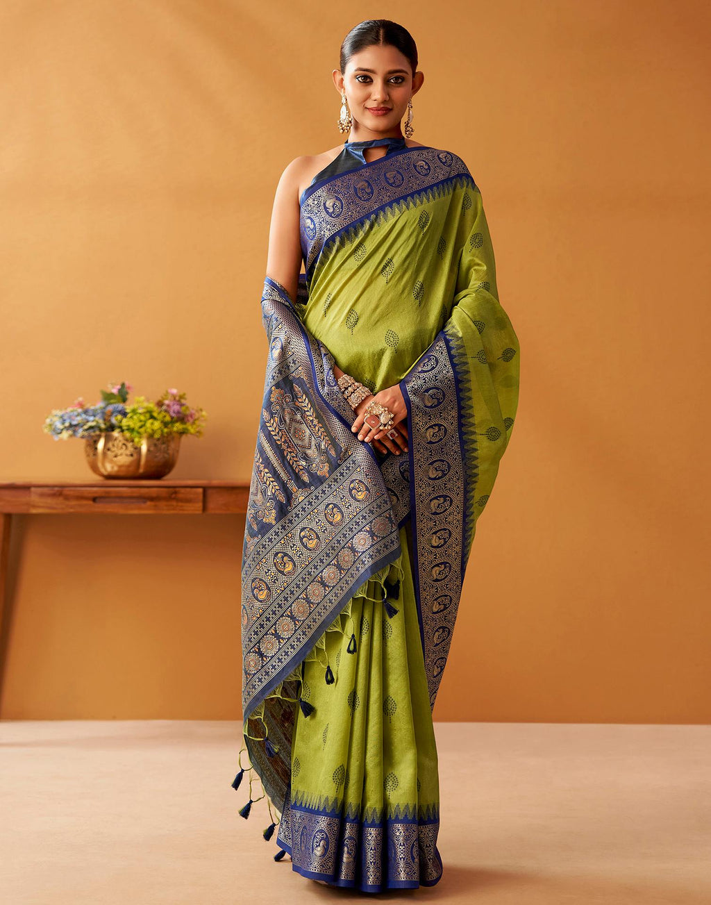 Lime Green Silk Woven Kanjivaram Saree