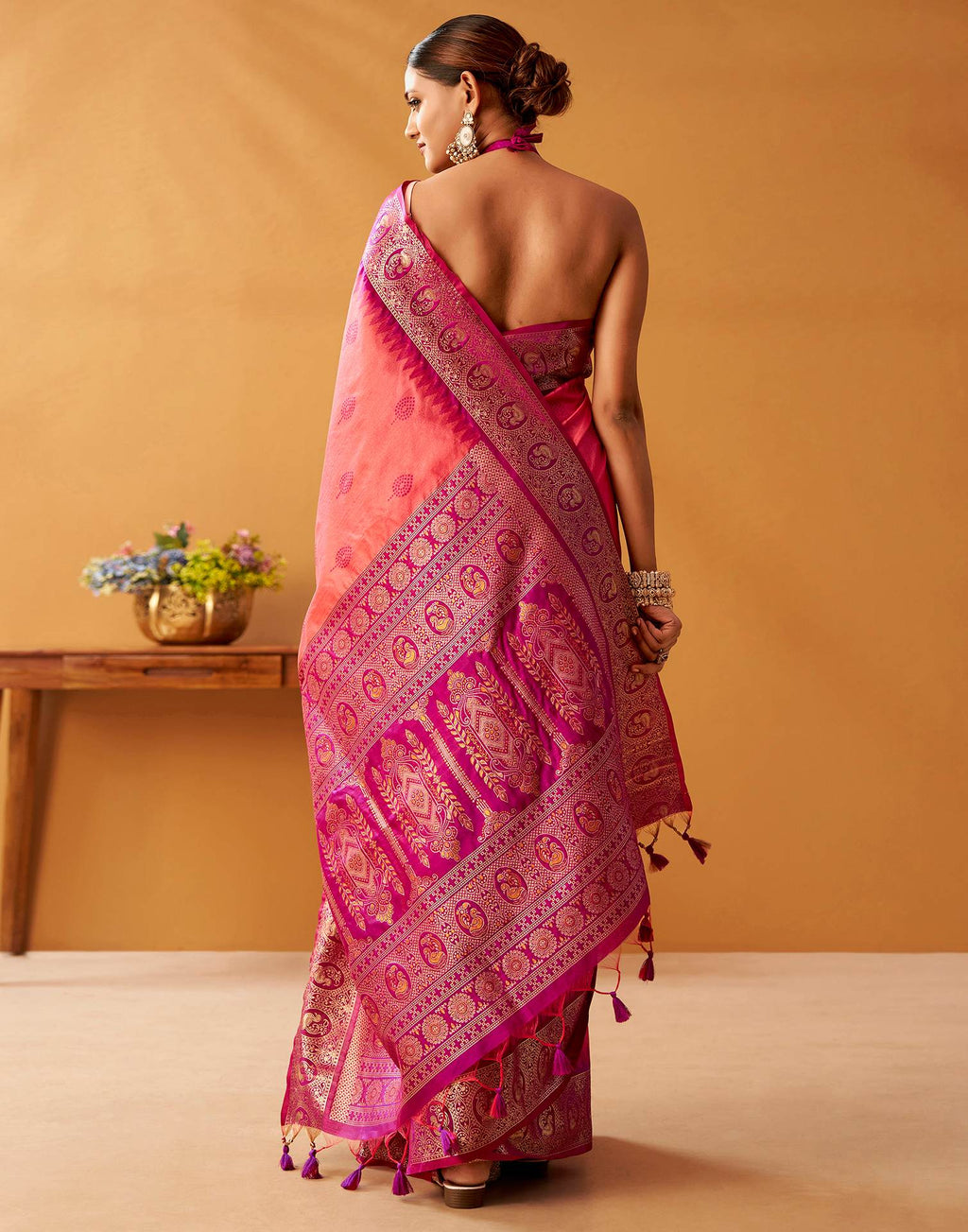 Coral Pink Silk Woven Kanjivaram Saree