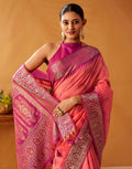 Coral Pink Silk Woven Kanjivaram Saree