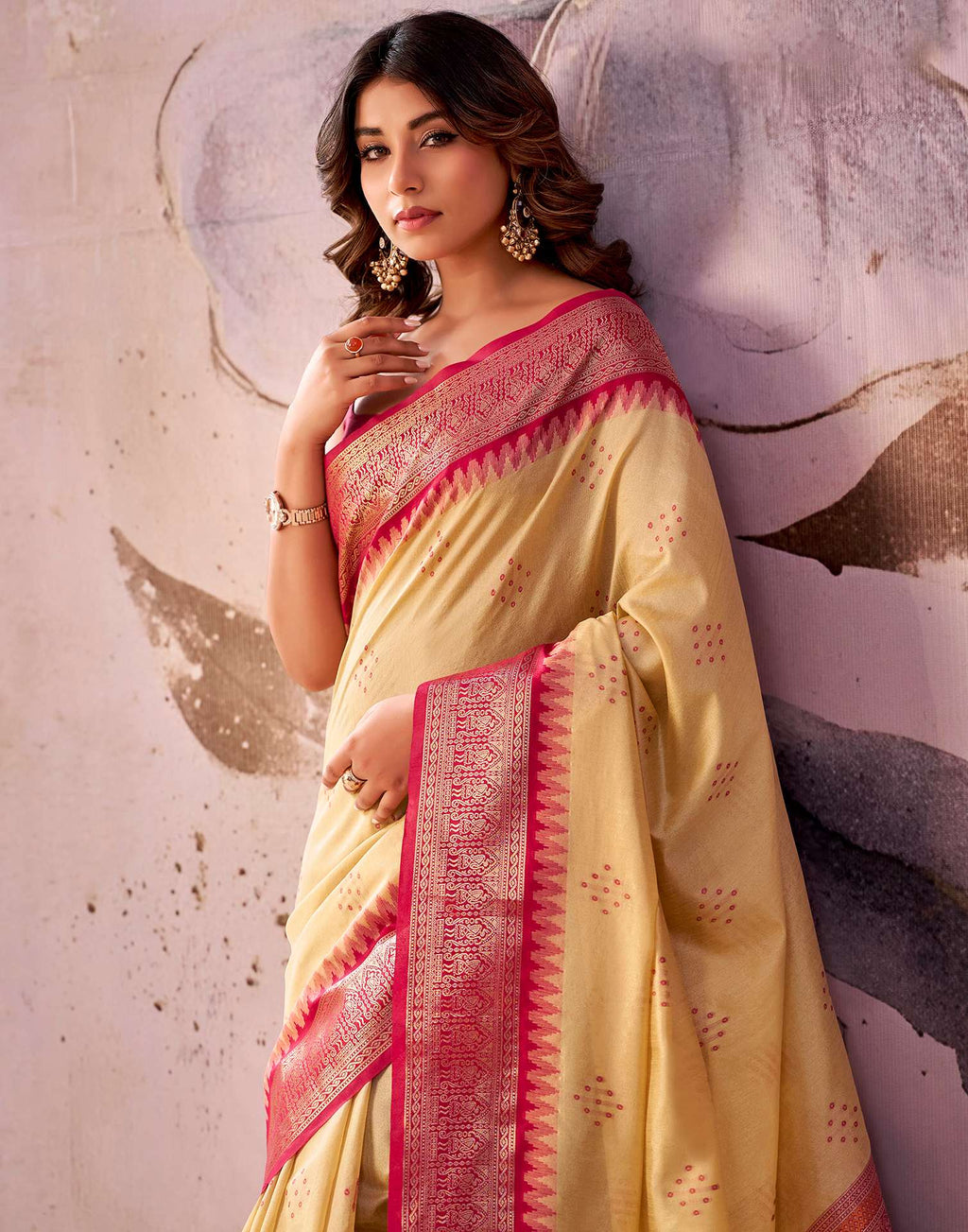 Cream Tussar Silk Woven Kanjivaram Saree
