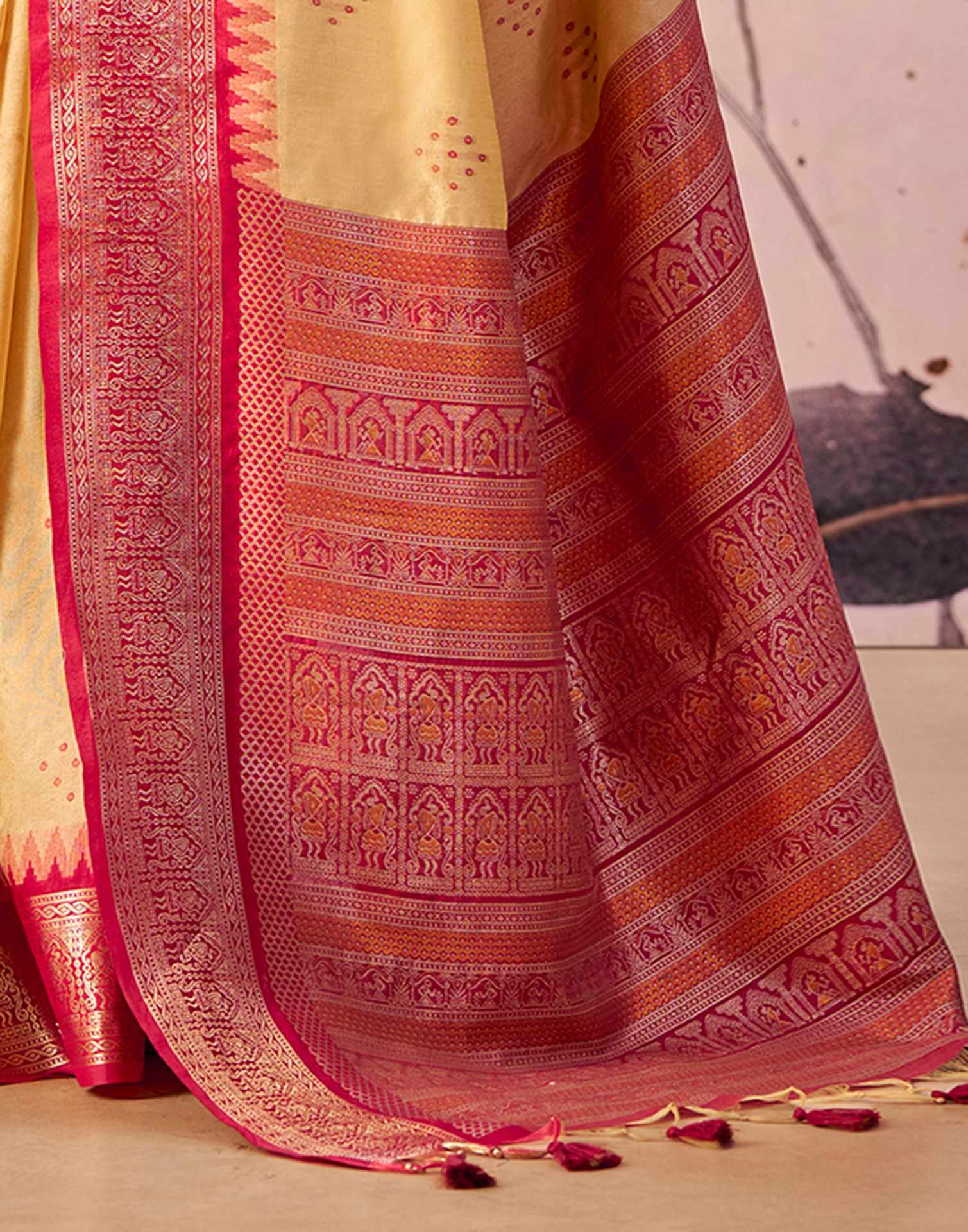 Cream Tussar Silk Woven Kanjivaram Saree