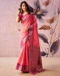 Pink Tussar Silk Woven Kanjivaram Saree