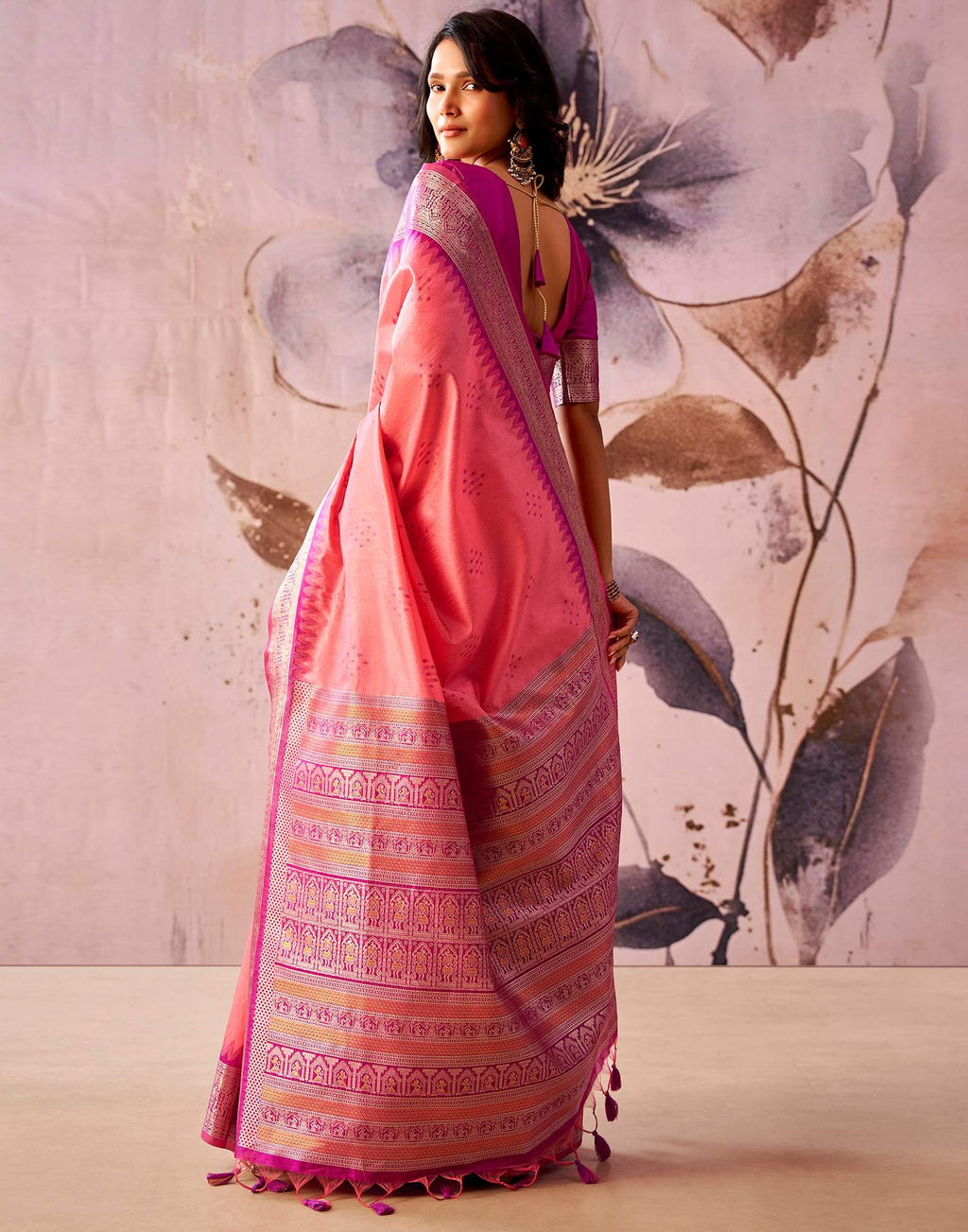 Pink Tussar Silk Woven Kanjivaram Saree