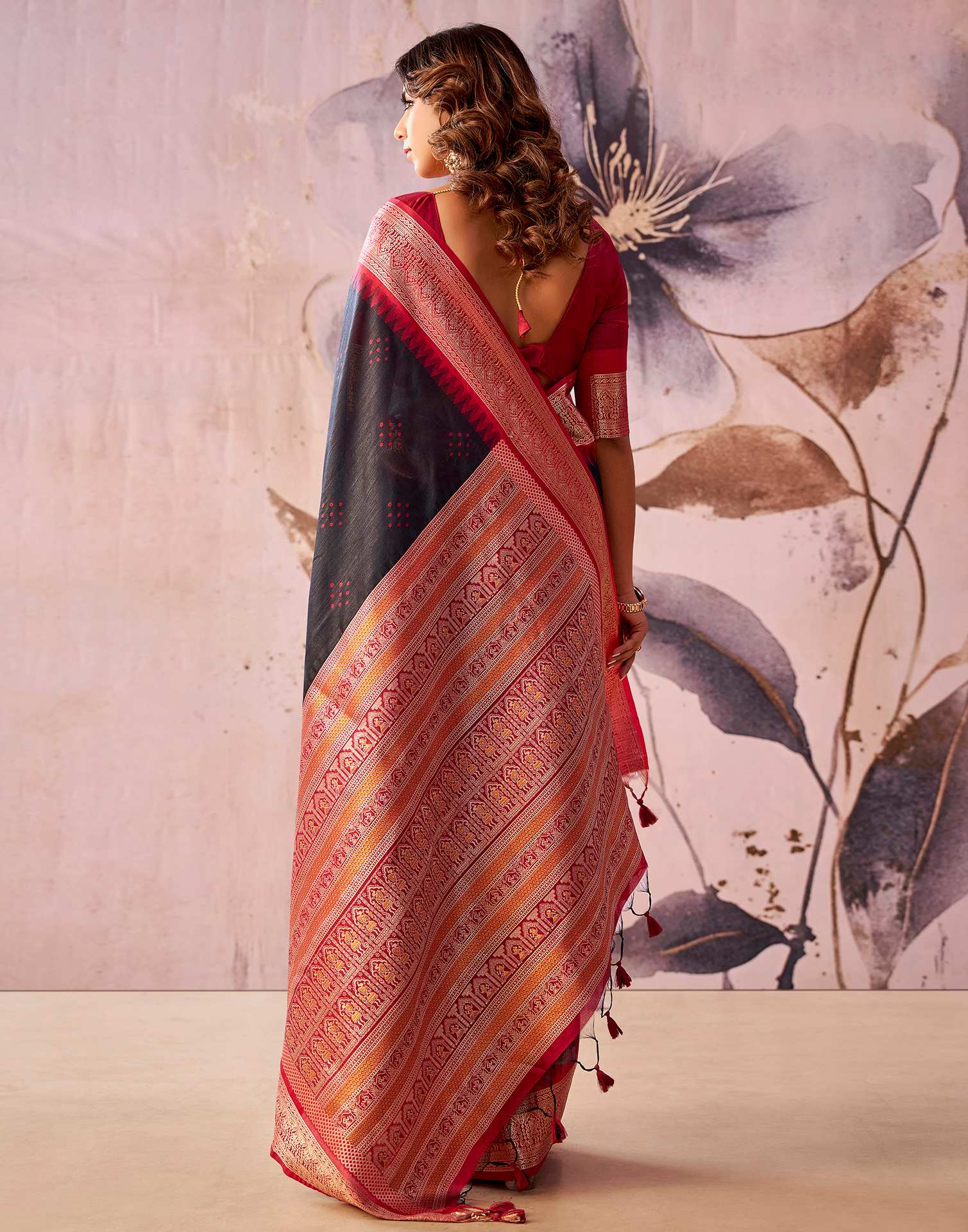 Black Tussar Silk Woven Kanjivaram Saree