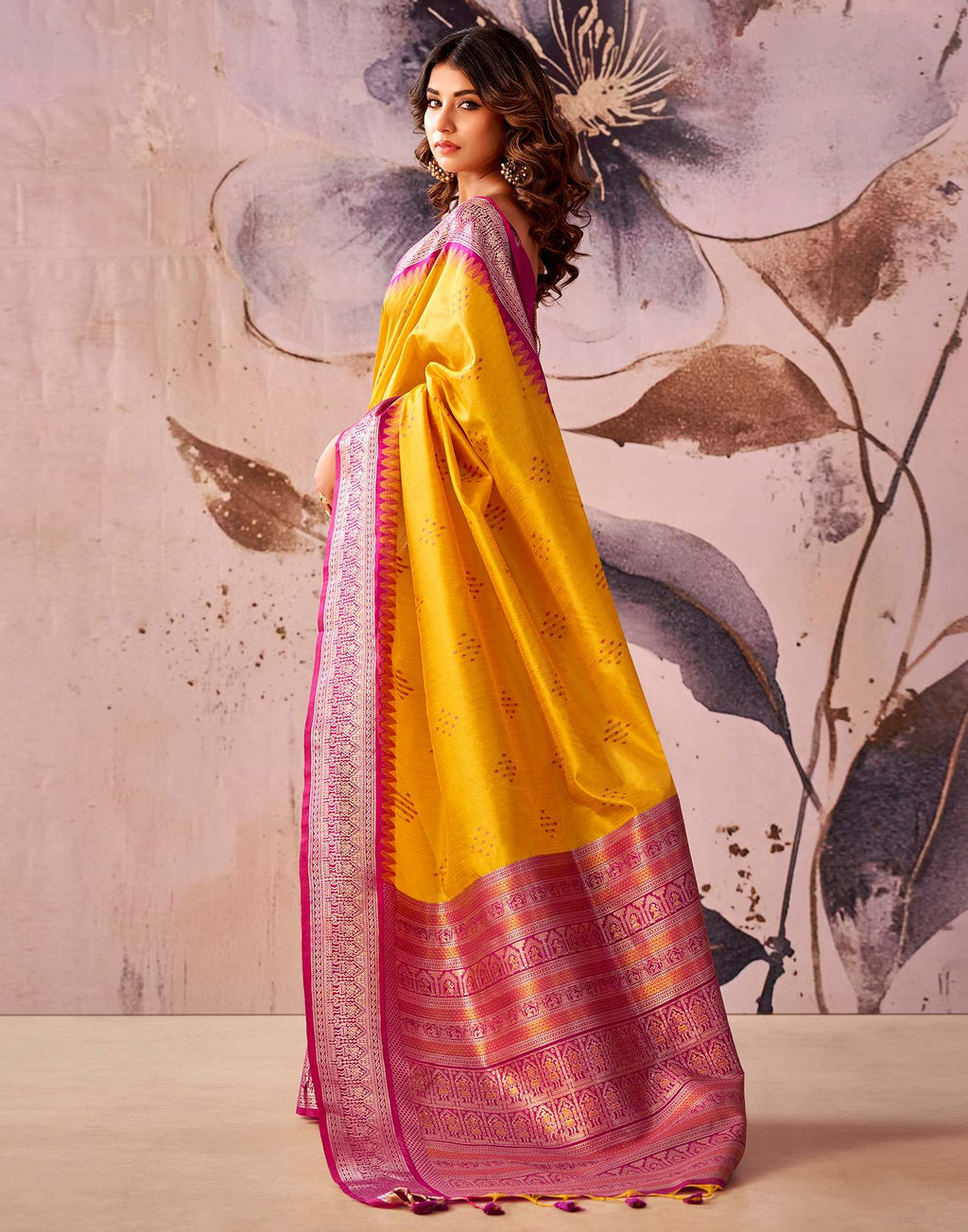 Yellow Tussar Silk Woven Kanjivaram Saree