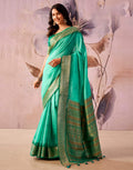 Turquoise Green Tussar Silk Woven Kanjivaram Saree