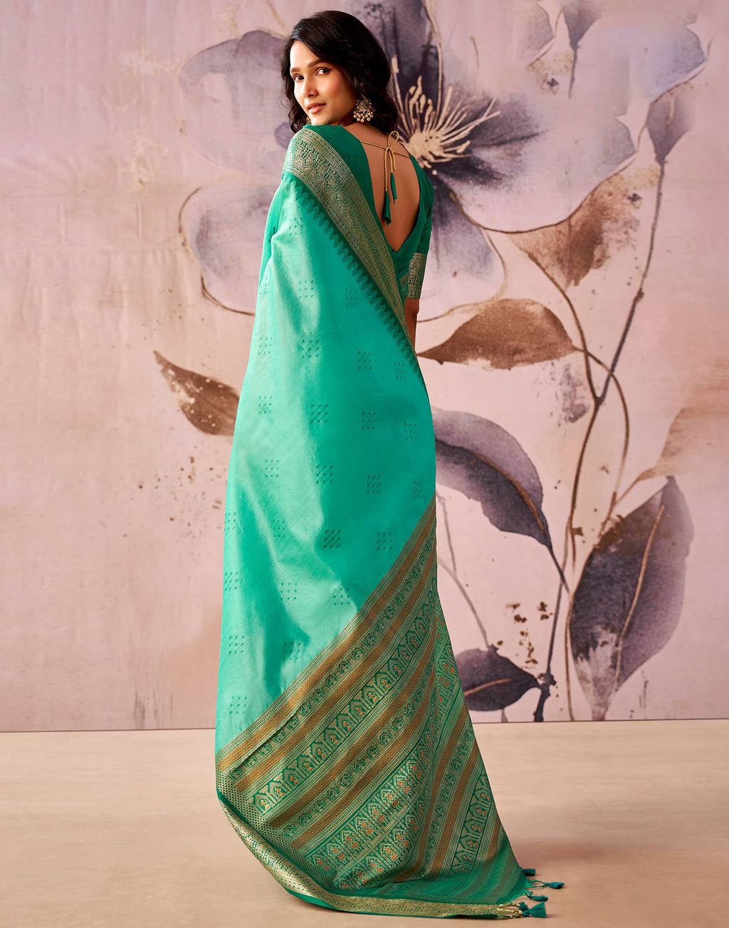Turquoise Green Tussar Silk Woven Kanjivaram Saree