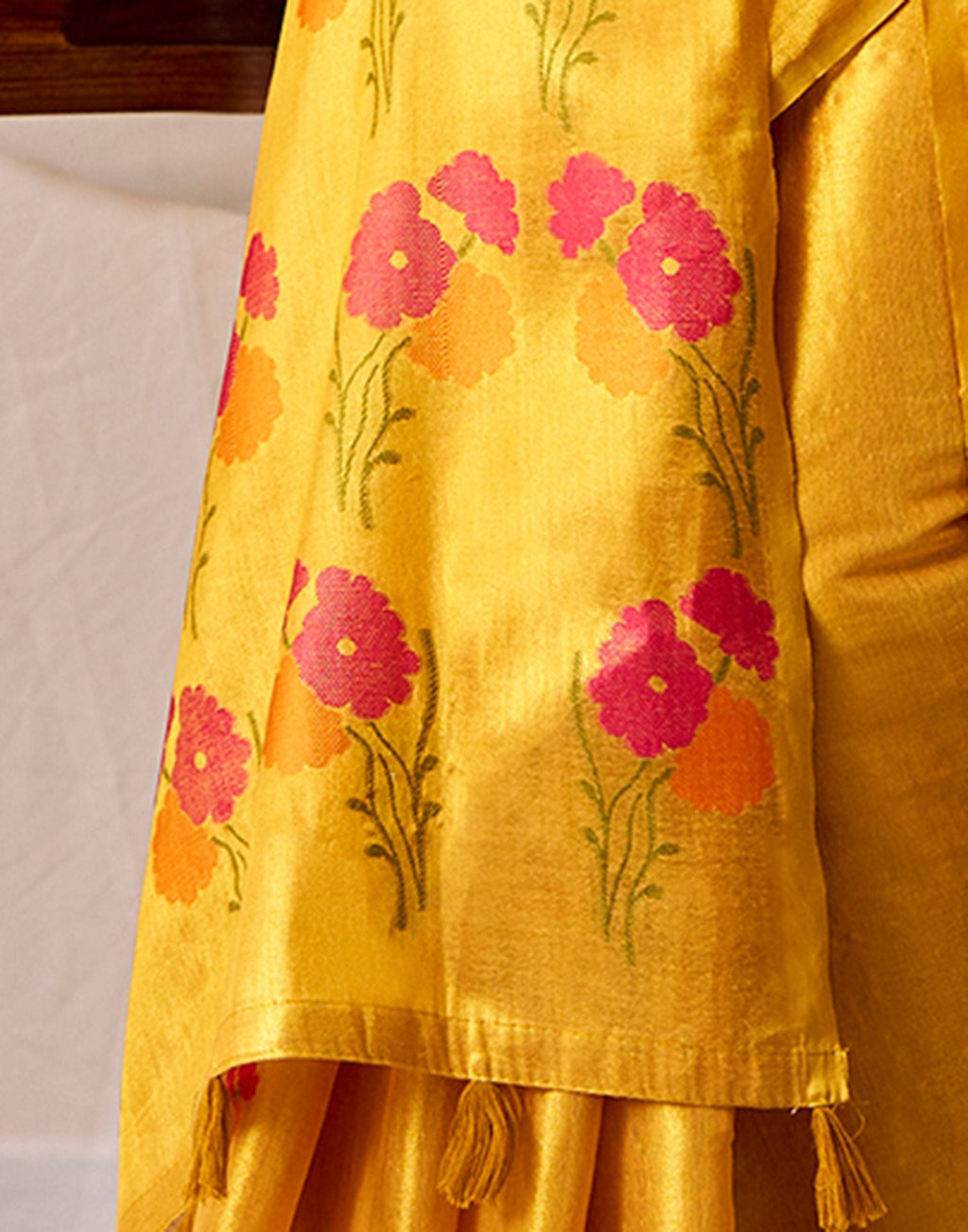 Yellow Tissue Silk Woven Floral Saree